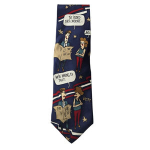 Vintage TeeHee Political Humor Men's Necktie 100% Silk 90s Satire Novelty Navy